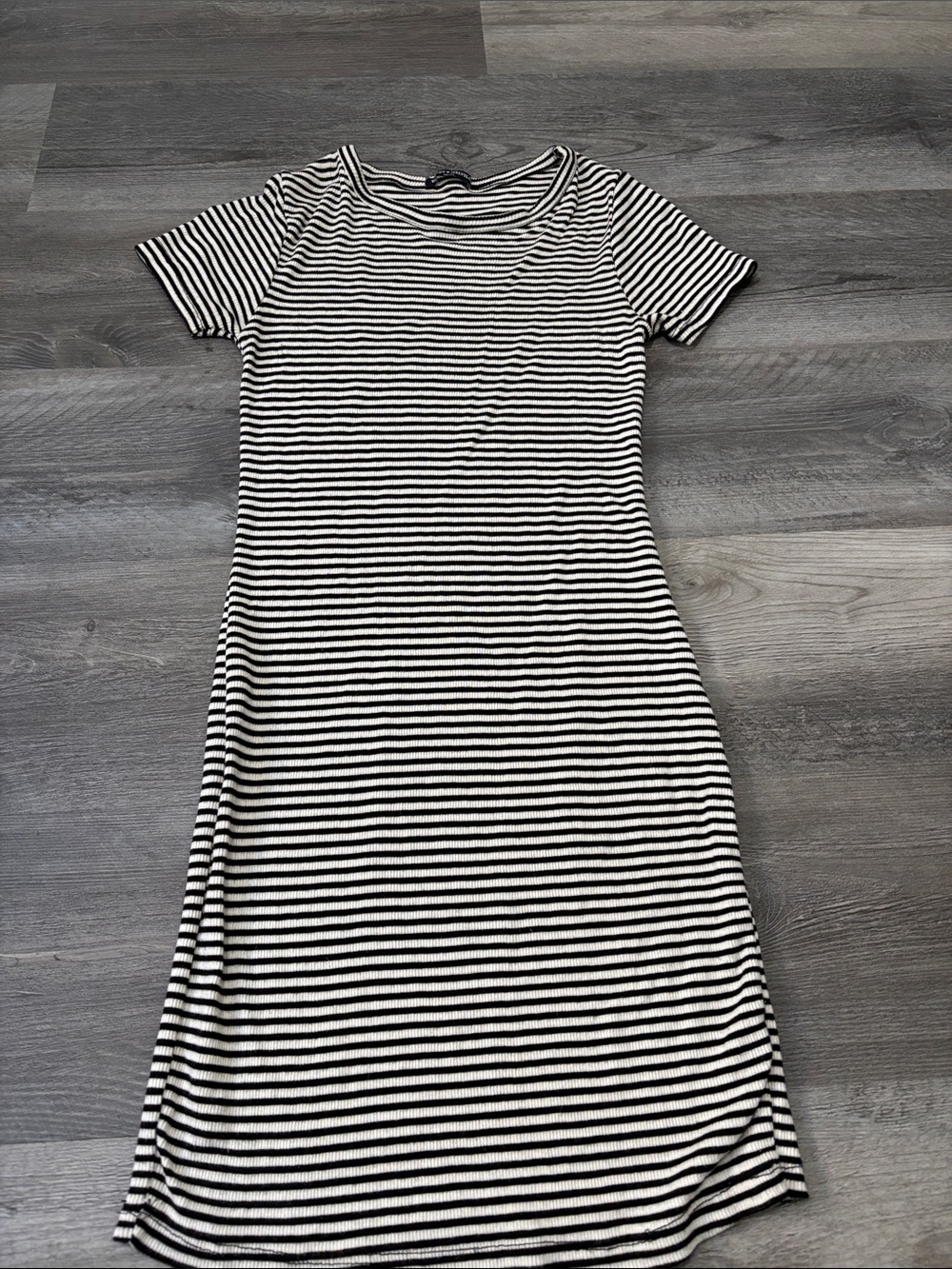 Brandy Melville Black and White Striped Short Sleeve Mini Dress